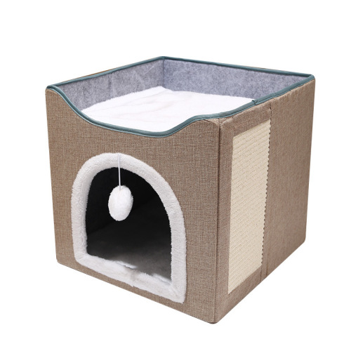 宠物用品亚马逊新款可折叠双层四季通用猫窝保暖半封闭磨爪猫窝