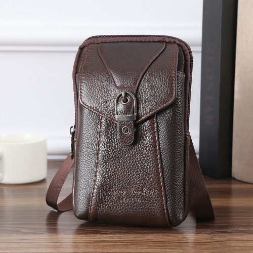 手机腰包男士休闲头层牛皮锁扣防盗零钱包香烟可穿皮带腰包手机包