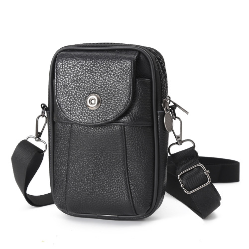 头层牛皮新款男士斜挎包纯色户外休闲单肩手机包便携男士腰包挂包