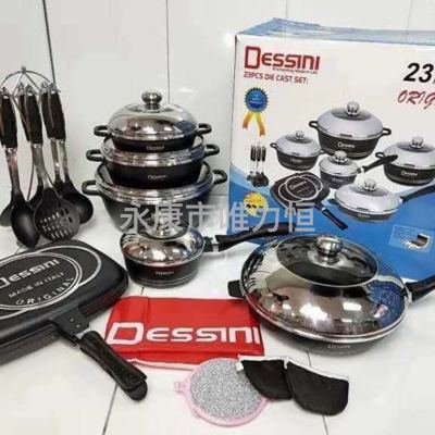 Dessini23 Pieces Non-Stick Pan Set Aluminum Medical Stone Die Casting Pot Kitchen Induction Cooker Gift Pot Set
