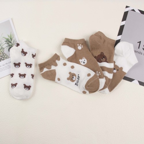 Korean Cute Bear Socks Women‘s Socks Shallow Mouth Ins Tide vintage Coffee Color Low-Top Ankle Socks Cheap Socks Wholesale