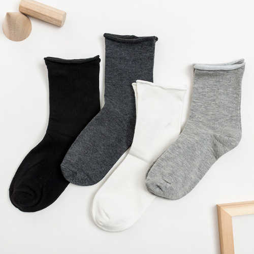 Pandawalk Socks with Non-Binding Top Men‘s Mid-Calf Solid Color Cotton Sock Men‘s Socks Wide Mouth Men‘s Four Seasons Socks Not Feel Tight with Feet