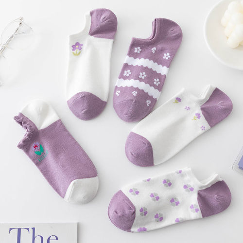 all-match summer socks women‘s shallow mouth breathable short socks socks women‘s boat socks ins trendy summer thin lucky grass