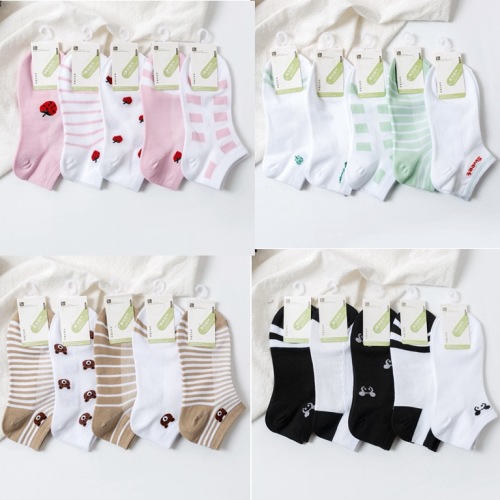 spring and summer women‘s boat socks thin ins style short women‘s socks multi-pattern fruit mesh low-cut socks wholesale