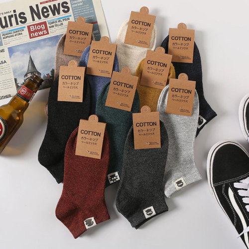 Spring and Summer New Men‘s Boat Socks Retro Socks Heel Cloth Label Socks Anti-Slip Solid Color Low Waist Short Socks Wholesale