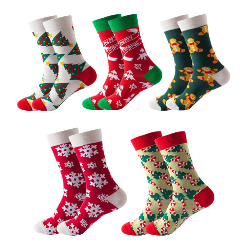 Tube Socks Women‘s Christmas Snowflake Foreign Trade Trendy Socks Autumn and Winter in Stock Wholesale Amazon Cross-Border Women‘s Socks Cross-Border