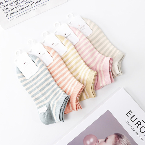 new socks women‘s popular spring and summer plain fresh japanese striped solid color women‘s ankle socks socks wholesale