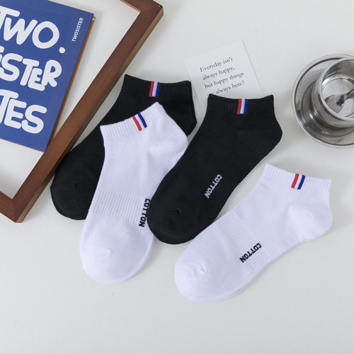 韩版黑白色短袜男女款春夏季新款纯色字母休闲运动袜子厂家批发