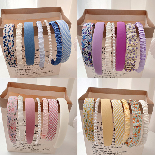 2025 new spring and summer travel all-match headband women‘s pearl face wash bandeau headband south korea candy color headdress wholesale