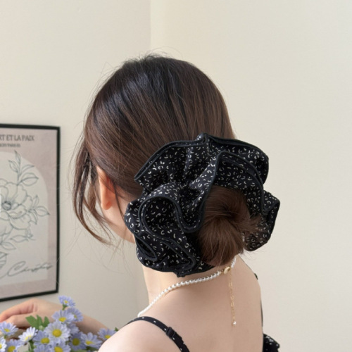maillard leopard print stud for autumn and winter dark color four-layer large intestine hair ring balls headdress flower hair rope fashion all-matching headband hair accessories