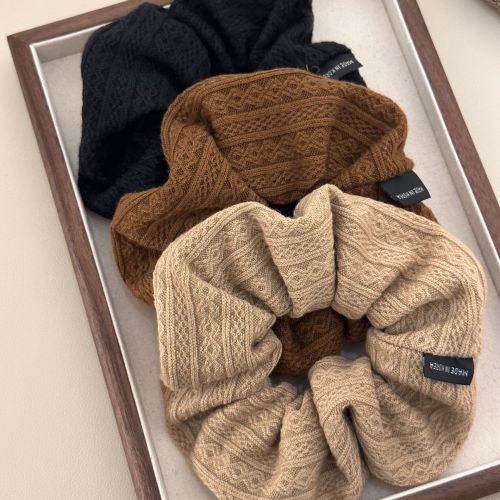 vintage wool pattern large intestine hair band knitted french style all-matching color cloth hair rope korean coffee color hair accessories hair ring female