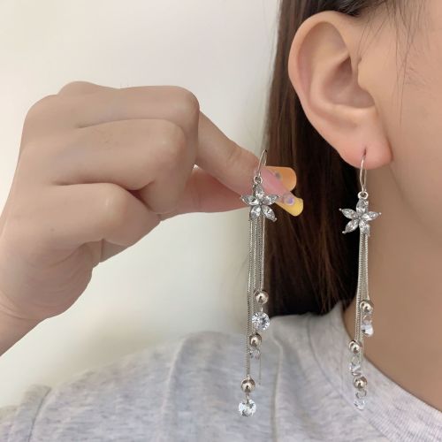 super fairy slimming new high-end earrings zircon flower tassel earrings advanced hanging earrings simple luxurious style earrings