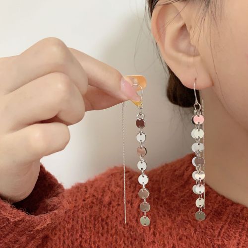 niche exaggerated design european and american metallic personality wafer tassel ear hook earrings internet hot new fashion earrings for women