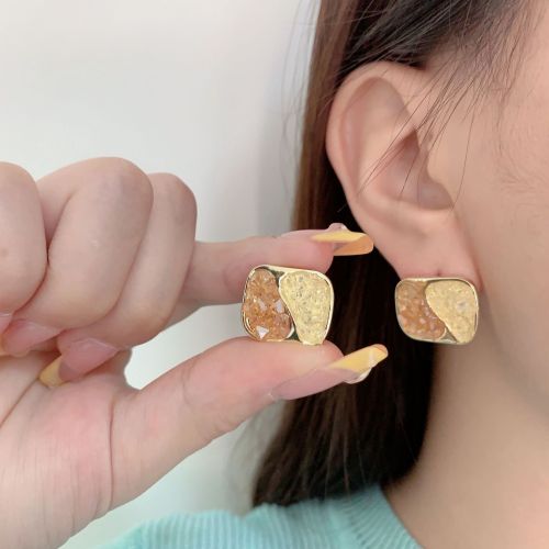 geometric square earrings super flash french retro crystal color matching ear clip female light luxury minority design high-grade earrings