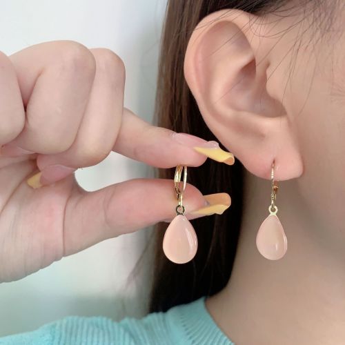 niche design opal water drop ear clip new internet celebrity light luxury earrings simple exquisite and versatile ear rings women