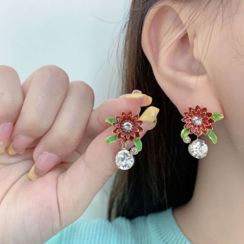 2024 new sunflower flower earrings earrings temperament entry lux fashion advanced design zircon earrings for women