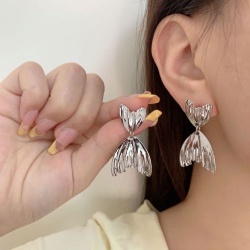 silver needle personalized cold style fishtail earrings fashion trendy niche design earrings simple wild earrings wholesale for women