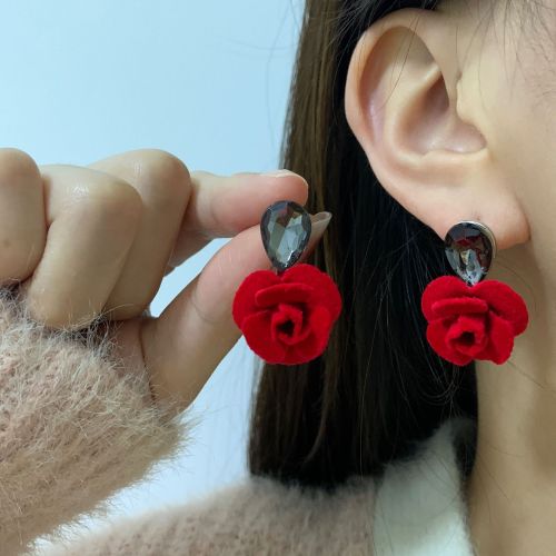 elegant socialite shu rose rhinestone earrings for women versatile european and american fashion new style earrings ornament wholesale trendy women