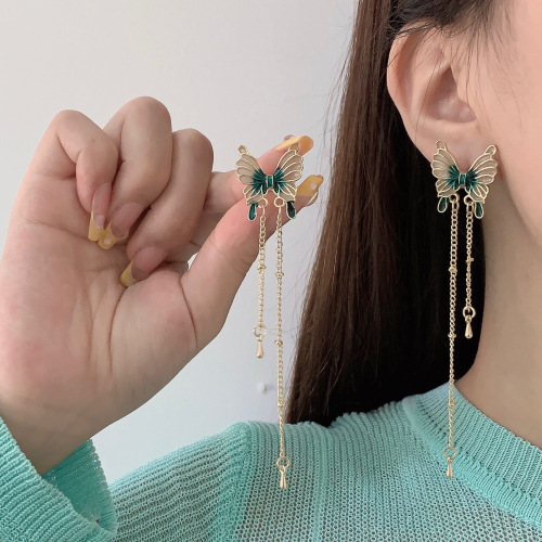 green butterfly elegant graceful personalized long tassel earrings high quality earrings high-grade national style earrings wholesale