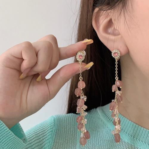 long tassel mosquito coil pink natural stone ear clip dopamine earless earrings light luxury ear studs earrings women