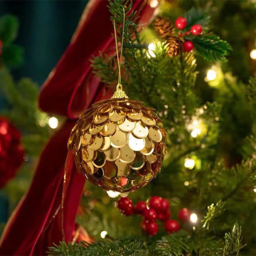 圣诞节装饰品8cm圆形鱼鳞片圣诞球