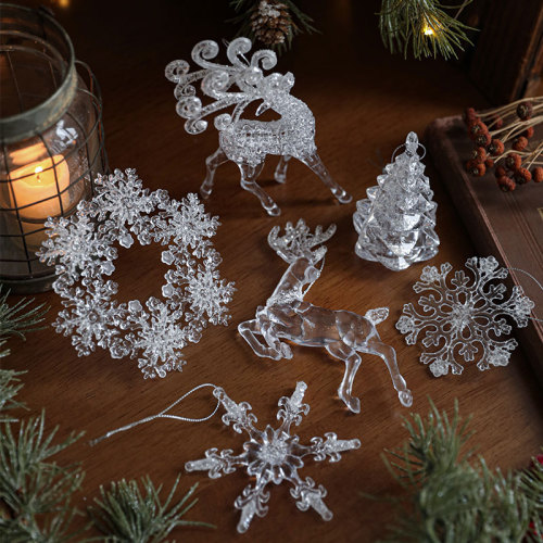亚克力透明配件圣诞装饰品圣诞树雪花铃铛亮片水晶挂饰配饰