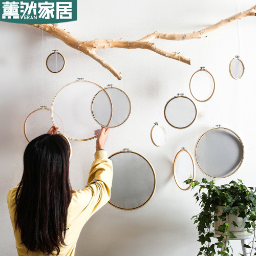 北欧圆盘竹绣绷耳环项链摆件饰品收纳架首饰吊坠展示框壁挂CR001