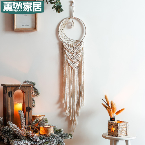 薰然编织捕梦网水晶石挂件卧室挂件家居ins壁挂墙壁装饰挂毯GT135