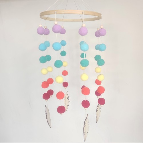 INS北欧毛球风铃挂件儿童房装饰挂饰摆件宝宝树叶风铃满月礼物