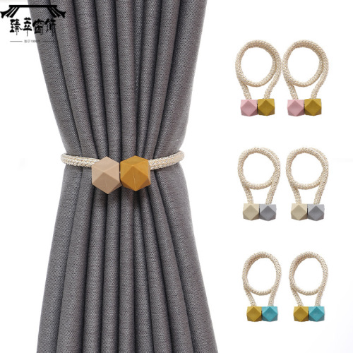 现代简约北欧双色魔方磁扣绑带现货批发 免打孔免安装跨境窗帘扣