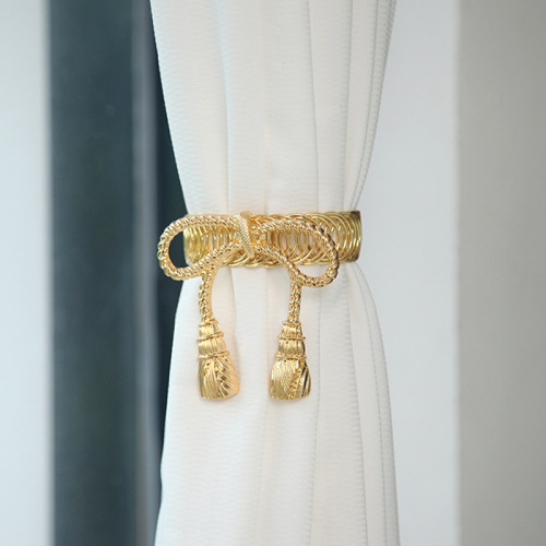 欧美简约蝴蝶结珍珠金属窗帘扣窗帘绑带弹簧自动收紧窗帘夹批发