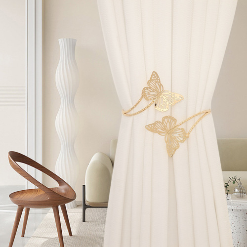 欧式批发跨境金属蝴蝶窗帘绑带花轻奢窗帘扣简约窗帘系带免打孔