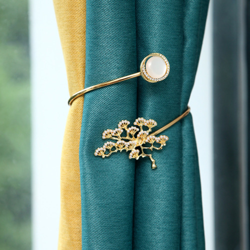 新款批发轻奢窗帘绑带金属珍珠雾凇云松松树猫眼石窗帘扣窗帘夹