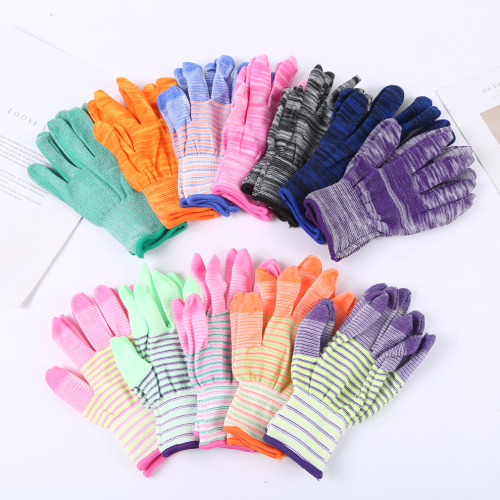 Thin Striped Nylon Yarn Breathable Labor Gloves Non-Slip Wear-Resistant Micro-Elastic Working Gloves with Various Colors