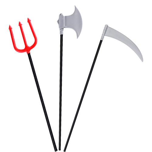 Halloween Red Fork Death Sickle Axe Plastic Weapon Decoration Props Devil Adult and Children Large Ghost Festival Toy