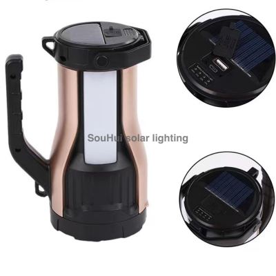 Cross-Border Led Solar Portable Lamp Solar Flashlight Usb Charging Outdoor Search Lamp Camping Lantern Work Light