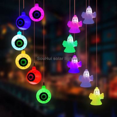 Led Halloween Solar Wind Chime Lighting Chain Solar Eye Bead Hat Pumpkin Lighting Chain Colorful Ghost Festival Wind Chime