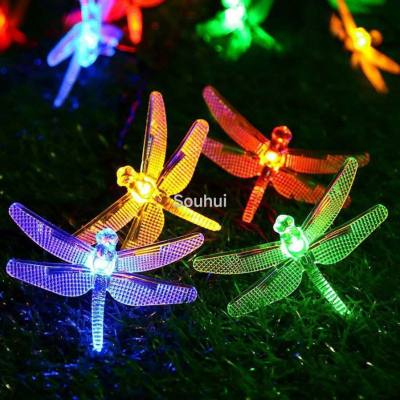 Led Cross-Border Dragonfly Lighting Chain Solar Holiday Light Outdoor Tingping Garden Beautifying and Brightening Ornamental Festoon Lamp
