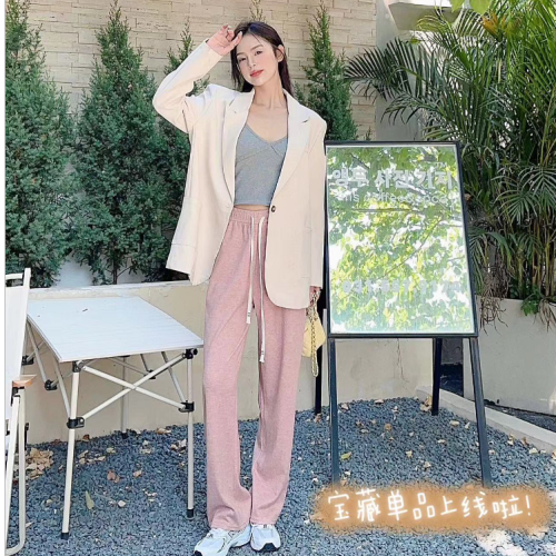 [Girlfriends Pants] Spring and Autumn Cashmere-like Trendy Korean Style Women‘s Wide-Leg Pants Casual Pants Factory Direct Wholesale