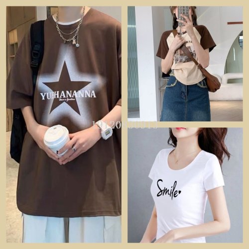 student casual white short sleeve t-shirt printed korean style slim fit slimming new summer simple all-match top