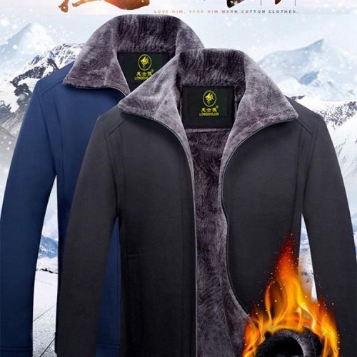 dad‘s fleece-lined thickened cotton-padded coat men‘s winter loose casual jacket middle-aged and elderly cotton-padded jacket cold-resistant lapel cotton-padded coat