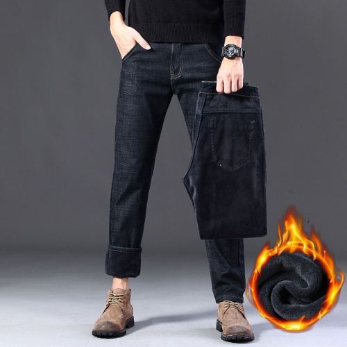 fleece-lined thickening authentic tail men‘s jeans korean style trendy all-match men‘s loose single-layer fleece-lined casual trousers