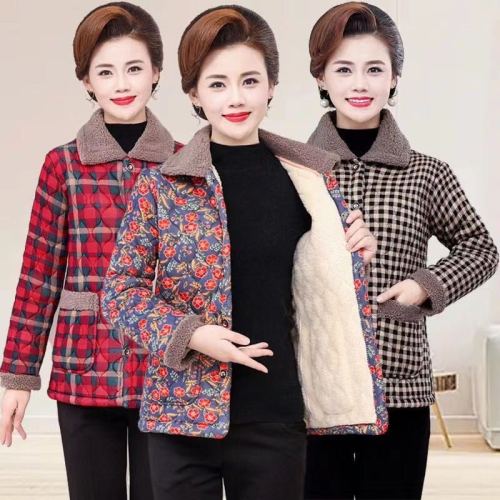middle-aged mom cotton-padded jacket winter fleece-lined keep warm new fashion loose western style mother‘s floral cotton-padded coat