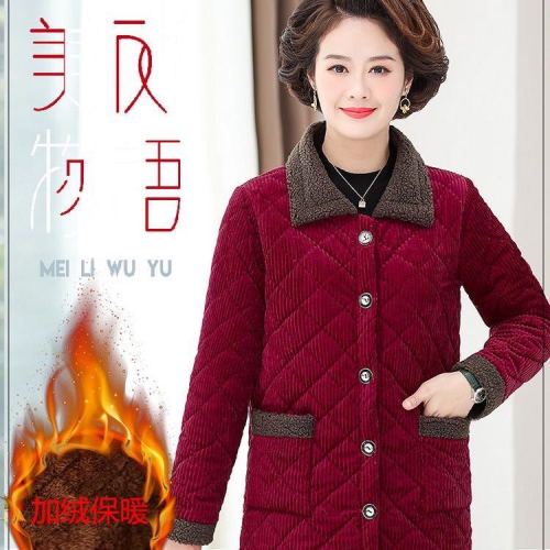 mom winter clothes fleece lined coat fashion middle-aged and elderly women‘s wadded jacket warm coat grandma velvet cotton-padded jacket wholesale
