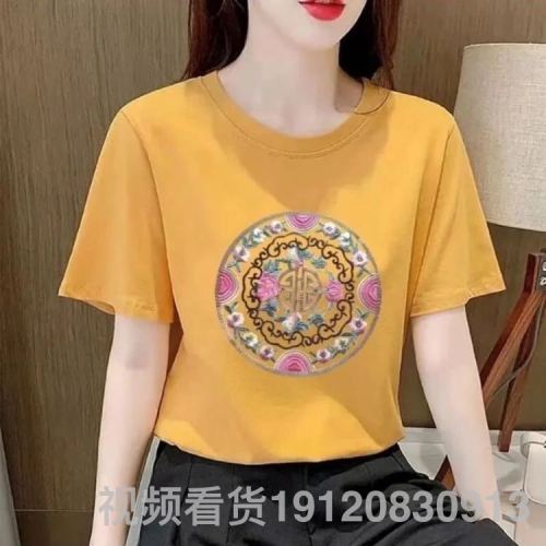 women‘s t-shirt 2024 spring and summer new 95 cotton short sleeve female student loose and simple bottoming shirt factory supply wholesale