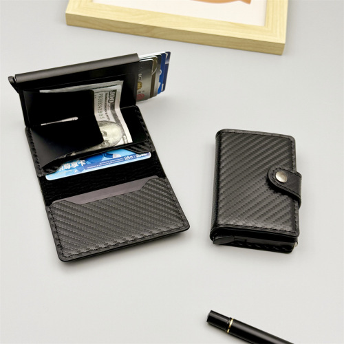 跨境亚马逊爆款卡包防盗刷RFID多功能大容量金属卡盒自动弹卡钱包