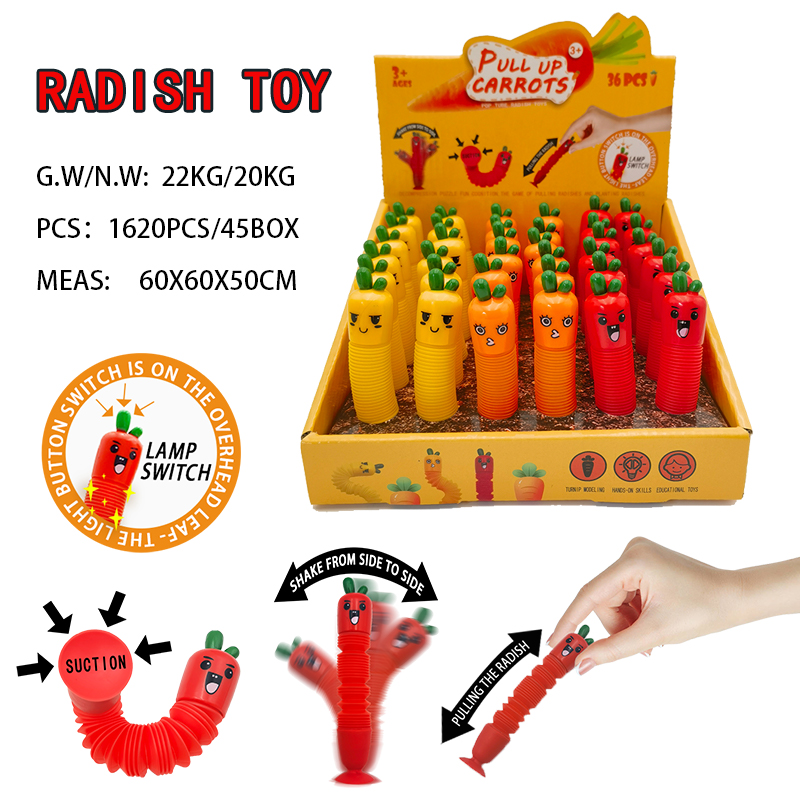 Cross-Border Hot Selling Pop Tube Sucker Telescopic Radish Children 'S Decompression Light-Emitting Toys Decompression Tube Novelty Toys
