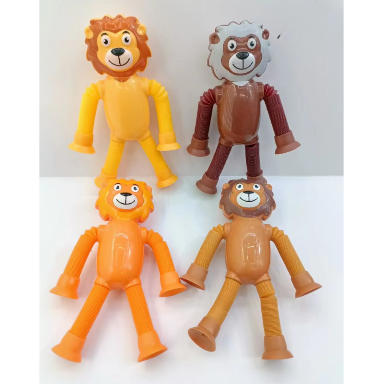 Cross-Border Hot Selling Pop Tube Variety Lion and Monkey Children's Decompression Light-Emitting Toys Decompression Tube Novelty Toys