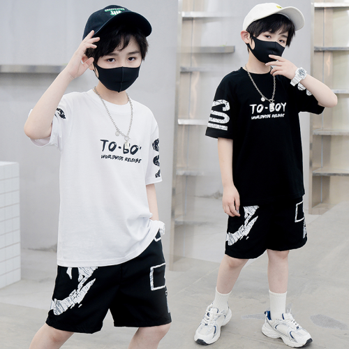Boys‘ Suit Summer New 2023 Western Style Children‘s Short Sleeve Two-Piece Suit Fashion Brand Casual Medium and Big Children Summer Wear Clothes