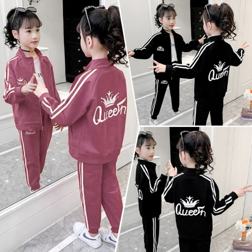 Girls‘ Autumn Clothing Suits New Zipper Coat Two-Piece Set Western Style Spring and Autumn Sports Leisure Student Two-Piece Suit